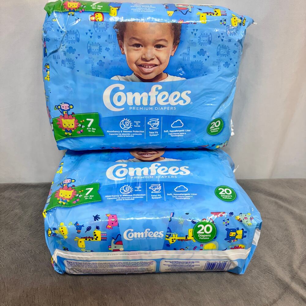 Comfees Youth Premium Diaper Size 7 41+ lbs Total Fit System 20 Pack Lot of 2